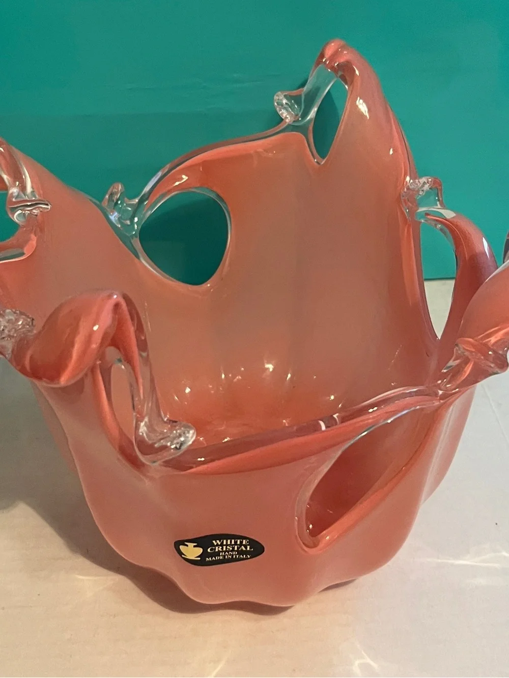 Murano Coral Pink Italian Art Glass Splash Wave Bowl